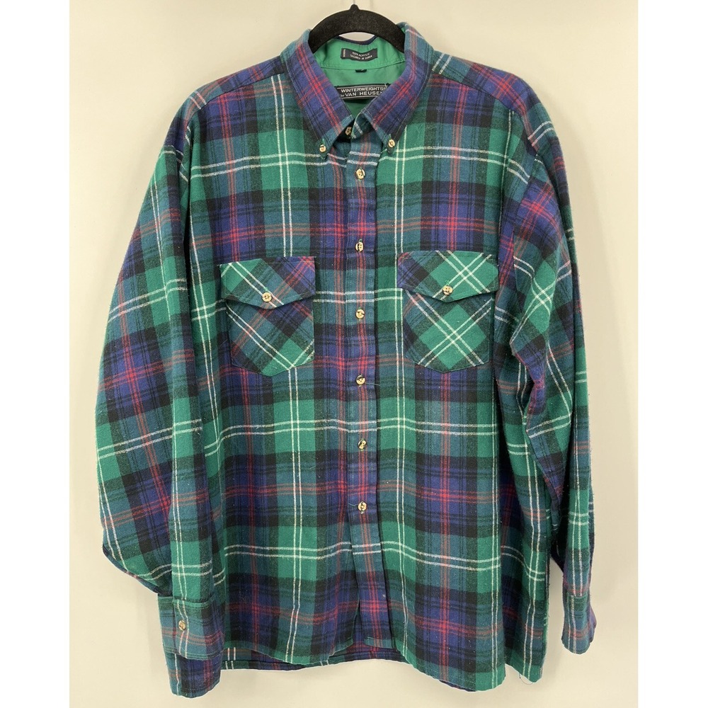 Vintage Van Heusen Shirt Men's XL Plaid Winterweights Button Up Shirt Shacket